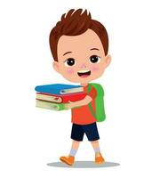 Cartoon boy holding a pile of books vector