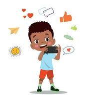 Little boy playing on the smartphone. Child digital addiction vector