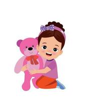 A boy is holding a teddy bear vector