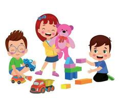 Vector Illustration Of Kid Playing With Building Blocks