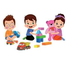 Vector Illustration Of Kid Playing With Building Blocks