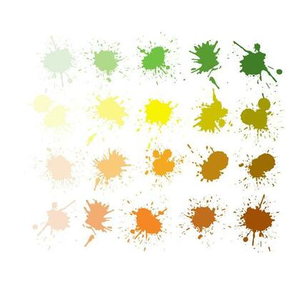 Color ink splashes. Green-yellow color palette. Grunge splatters. Abstract background. Grunge text banners
