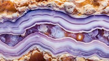 , natural volcanic agate stones close-up light digital lavender and golden texture. Wallpaper background, quartz marble, decorative rock pattern photo