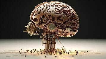 , human brain and artificial intelligence concept, big data processing, computer motherboard. Education, knowledge and creativity photo