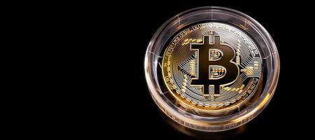, Crystal Glass Bitcoin, Digital Cryptocurrency coin. Mining or blockchain technology photo