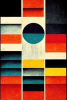 , abstract Bauhaus style background with grainy paper texture. Trendy contemporary minimal 20s geometric design. Digital art, vertical format. photo