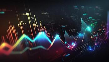 , stock market chart lines, financial graph on technology abstract background represent financial crisis, financial meltdown. Technology concept, trading market concept. photo