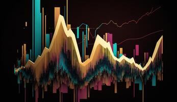 Generative AI, stock market chart lines, financial graph on technology abstract background represent financial crisis, financial meltdown. Technology concept, trading market concept. photo