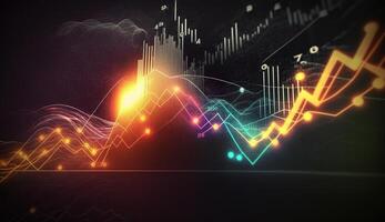 , stock market chart lines, financial graph on technology abstract background represent financial crisis, financial meltdown. Technology concept, trading market concept. photo