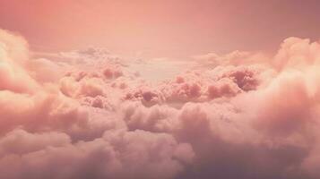 Generative AI, Pink magenta fantastic clouds, sky and landscape. Gentle colors and with bright lights. photo