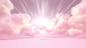 Generative AI, Pink magenta fantastic clouds, sky and landscape. Gentle colors and with bright lights. photo