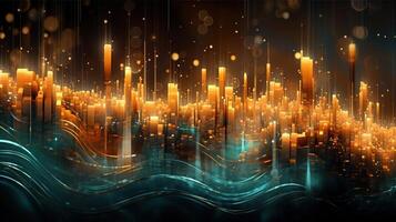 , stock market chart lines, financial graph on technology abstract background represent financial crisis, financial meltdown. Technology concept, trading market concept. photo