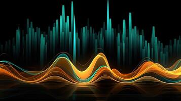 Generative AI, stock market chart lines, financial graph on technology abstract background represent financial crisis, financial meltdown. Technology concept, trading market concept. photo