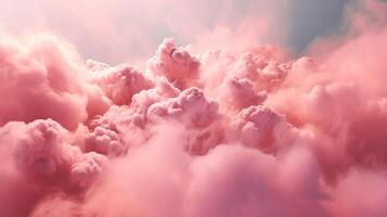 Generative AI, Pink magenta fantastic clouds, sky and landscape. Gentle colors and with bright lights photo