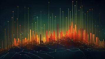 Generative AI, stock market chart lines, financial graph on technology abstract background represent financial crisis, financial meltdown. Technology concept, trading market concept. photo