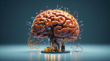 , human brain and artificial intelligence concept, big data processing, computer motherboard. Education, knowledge and creativity photo