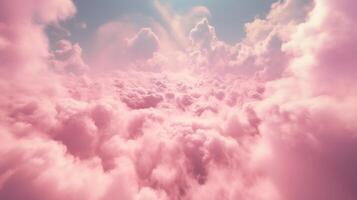 , Pink magenta fantastic clouds, sky and landscape. Gentle colors and with bright lights photo