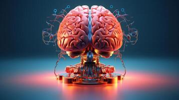, human brain and artificial intelligence concept, big data processing, computer motherboard. Education, knowledge and creativity photo