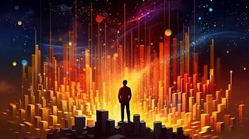 , stock market chart lines, financial graph on technology abstract background represent financial crisis, financial meltdown. Technology concept, trading market concept. photo