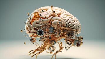 , human brain and artificial intelligence concept, big data processing, computer motherboard. Education, knowledge and creativity photo