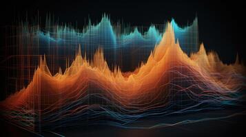 Generative AI, stock market chart lines, financial graph on technology abstract background represent financial crisis, financial meltdown. Technology concept, trading market concept. photo