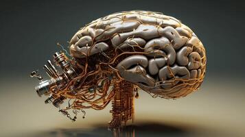 , human brain and artificial intelligence concept, big data processing, computer motherboard. Education, knowledge and creativity photo