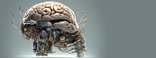 , human brain and artificial intelligence concept, big data processing, computer motherboard. Education, knowledge and creativity photo
