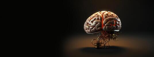 , human brain and artificial intelligence concept, big data processing, computer motherboard. Education, knowledge and creativity photo