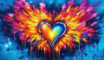 Generative AI, Colorful heart as graffiti love symbol on the wall, street art. Melted paint. photo