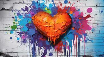 generativo ai, vistoso corazón como pintada amor símbolo en el muro, calle Arte. Derretido pintar. foto
