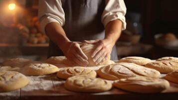 Generative AI, Hands of baker in restaurant or home kitchen, prepares ecologically natural pastries photo