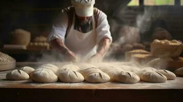 Generative AI, Hands of baker in restaurant or home kitchen, prepares ecologically natural pastries photo