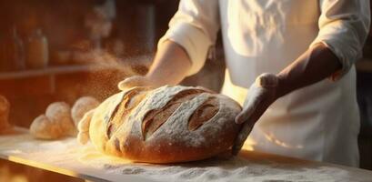 Generative AI, Hands of baker in restaurant or home kitchen, prepares ecologically natural pastries photo