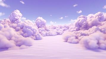 , Purple, digital lavender color fantastic 3d clouds on the floor, sky and landscape. Gentle colors and with bright lights. photo