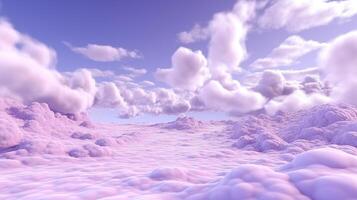 , Purple, digital lavender color fantastic 3d clouds on the floor, sky and landscape. Gentle colors and with bright lights. photo