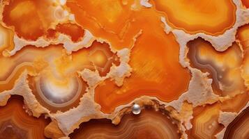 Generative AI, natural volcanic agate stones close-up light orange, apricot crush and golden texture. Wallpaper background, quartz marble, decorative rock pattern. photo