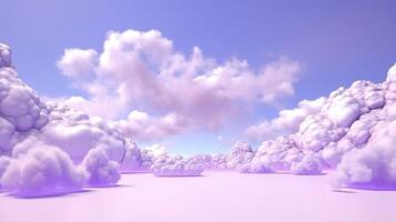 , Purple, digital lavender color fantastic 3d clouds on the floor, sky and landscape. Gentle colors and with bright lights. photo