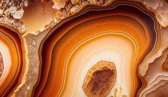 Generative AI, natural volcanic agate stones close-up light orange, apricot crush and golden texture. Wallpaper background, quartz marble, decorative rock pattern. photo