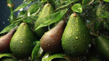 generativo ai, aguacate plantación, creciente Fruta colgando en el árbol. foto