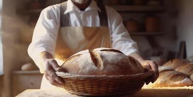 Generative AI, Hands of baker in restaurant or home kitchen, prepares ecologically natural pastries photo