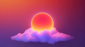 , circle shape glowing with neon light inside the soft colorful cloud, fantasy pink and purple sky photo