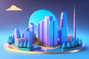 3D Futuristic Modern Sci Fi City. Blue Background photo