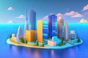 3D Futuristic Modern Sci Fi City. Blue Background photo