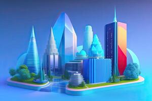 3D Futuristic Modern Sci Fi City. Blue Background photo