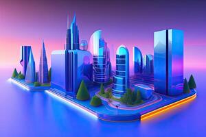 3D Futuristic Modern Sci Fi City. Blue Background photo