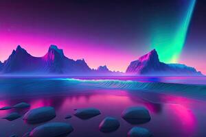 Abstract Nature Purple Neon Landscape Background photo