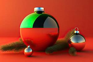 Christmas Tree Ball Toy on Red Background photo