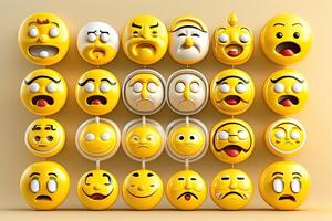 amarillo emoji conjunto caras. generativo ai foto