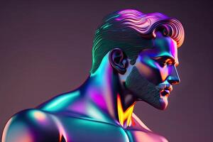 Glowing Neon Reflective Irisdescent Male Portrait photo