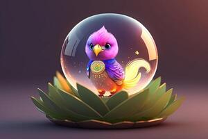 Cute Adorable Bird Made of Crystal Ball photo